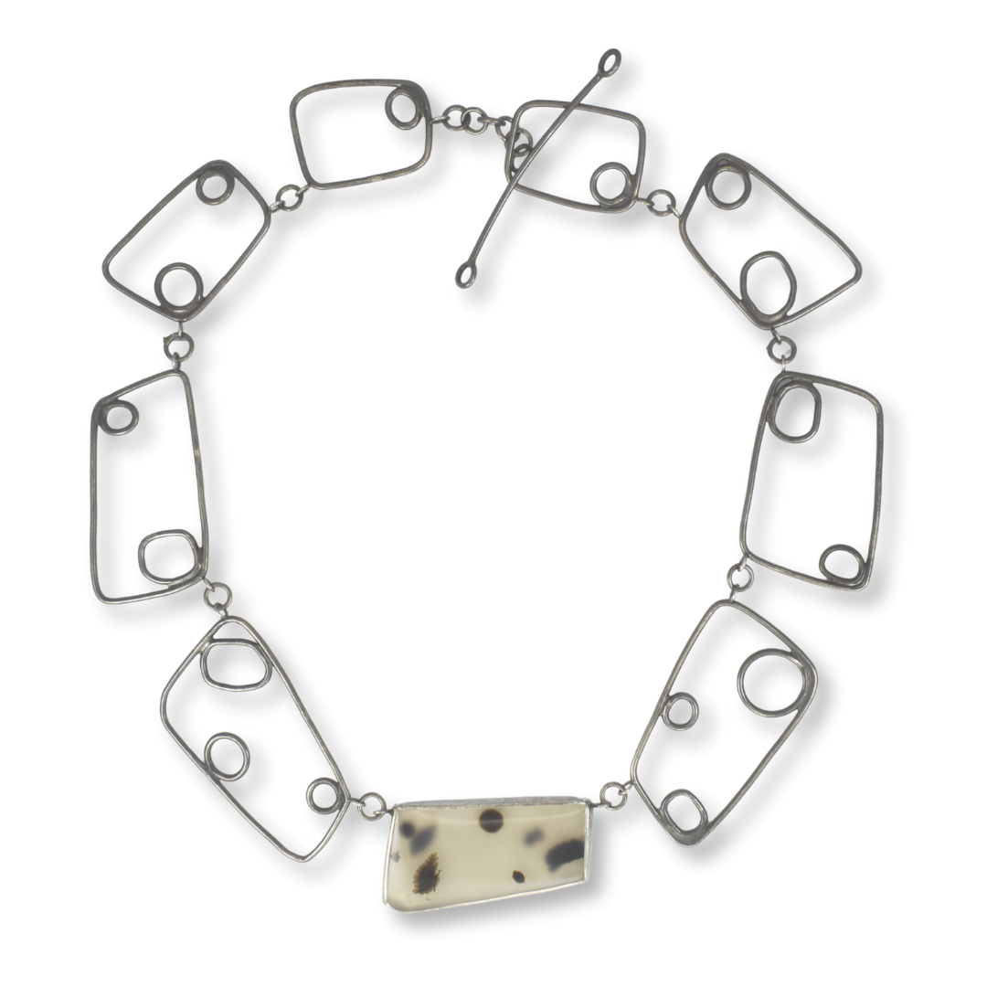"Trapezoid" Trapezoidal Spotted Agate in Sterling,Fine Silver