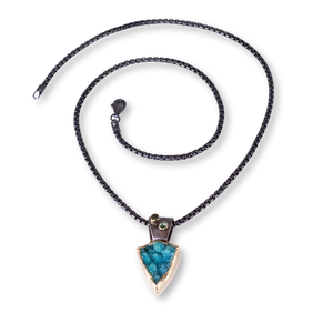 "Dainty Blue" - SS, 18kt gold, Hemimorphite druzy (blue), two blue-green tourmaline