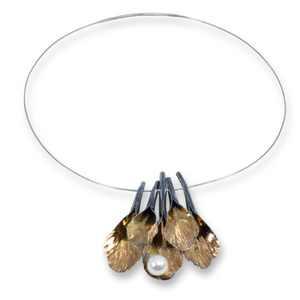 "Cascade #21" - Five cascading Pendants in Fine Silver with Gold Keum Boo and Single Pearl