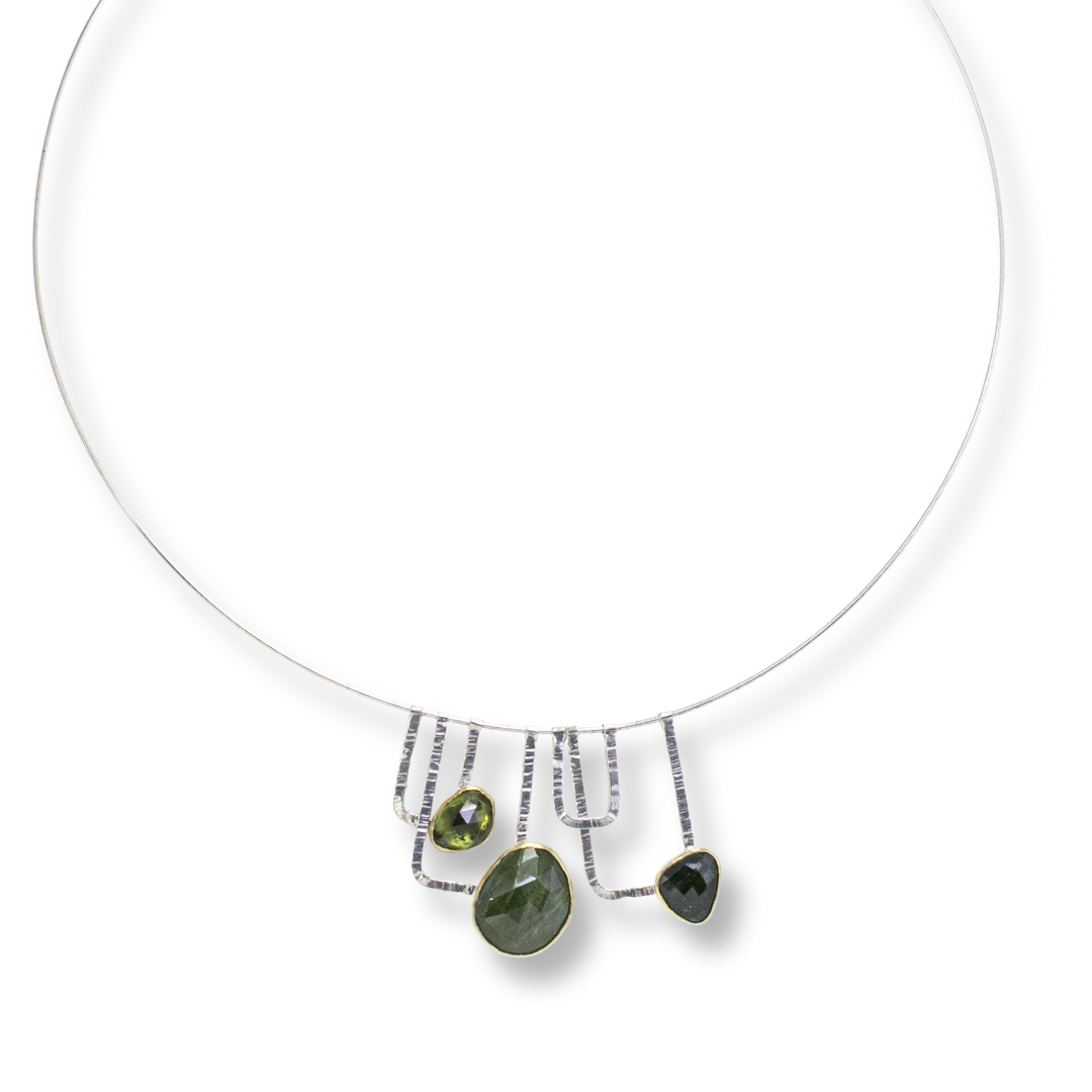 Cirque Trapeze in Green - Sterling and 18k gold w/ Green Sapphire, Peridot,Moldavite