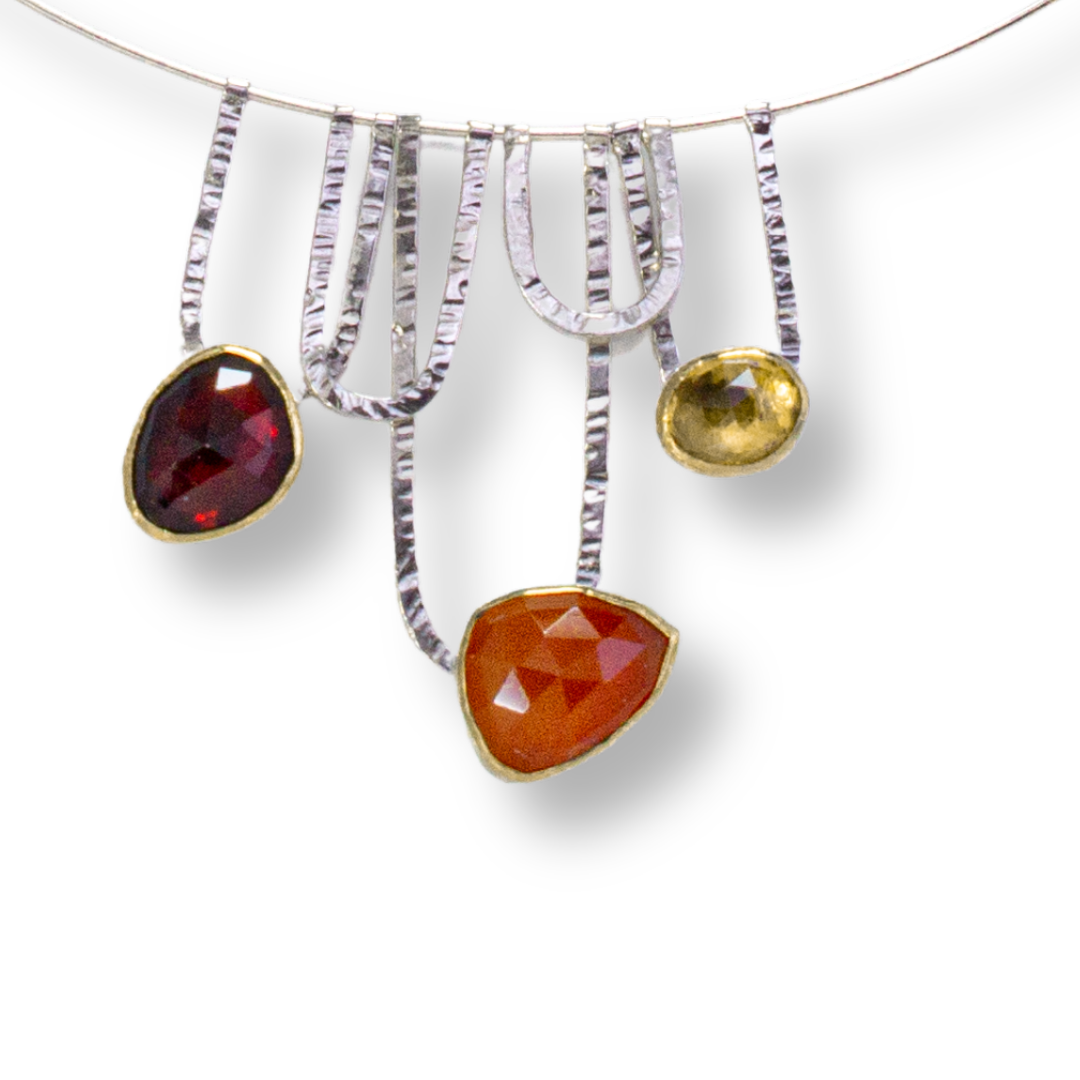 Cirque Necklace in Autumn - Sterling and 18k gold w/ Garnet, Citrine, and Carnelian