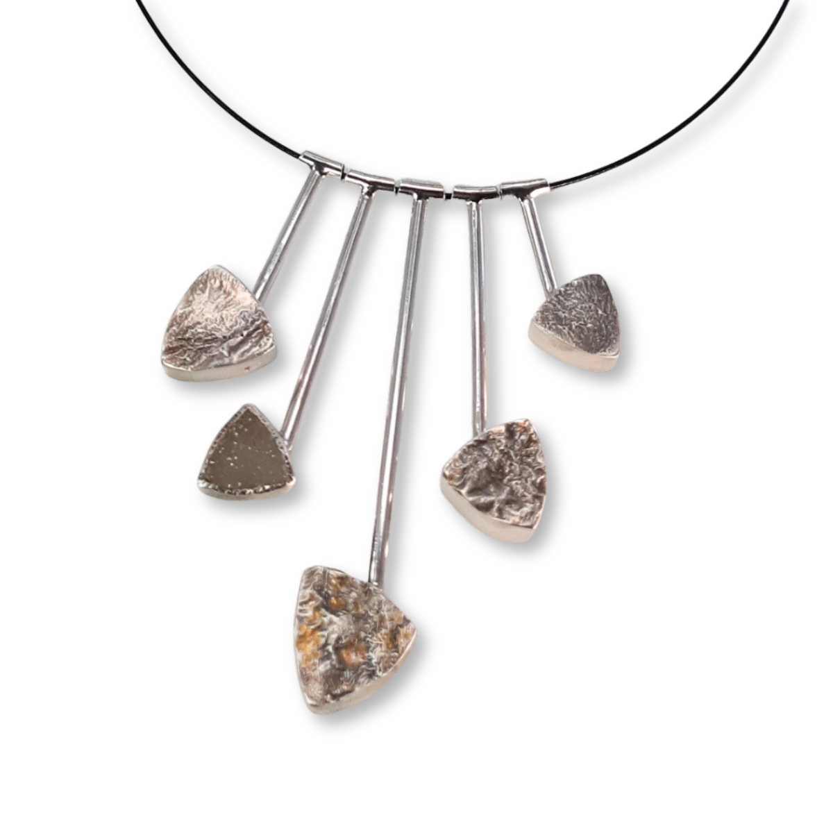 Reticulated Hollowforms with white quartz drusy  on sterling half round pendulums