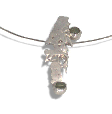 Sterling Abstract with Two Natural Rough Sapphires