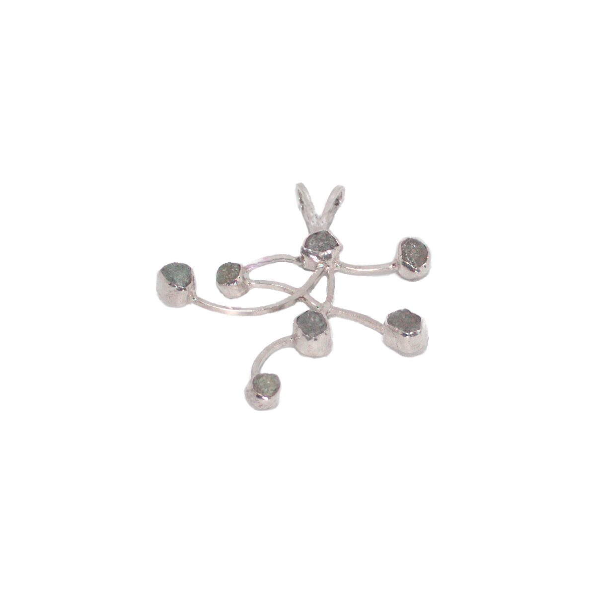 Seven raw sapphires in sterling,fine silver branch