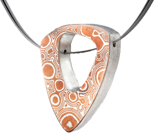 Triangular hollowform in sterling and mokume gane