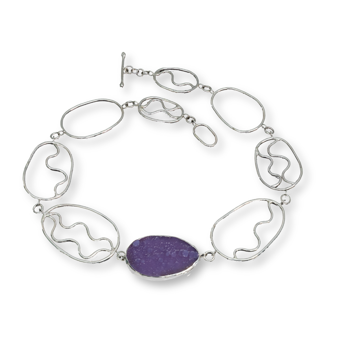 "Vineyards #2" - Large Abstract Oval Grape Chalcedony on Sterling Chain