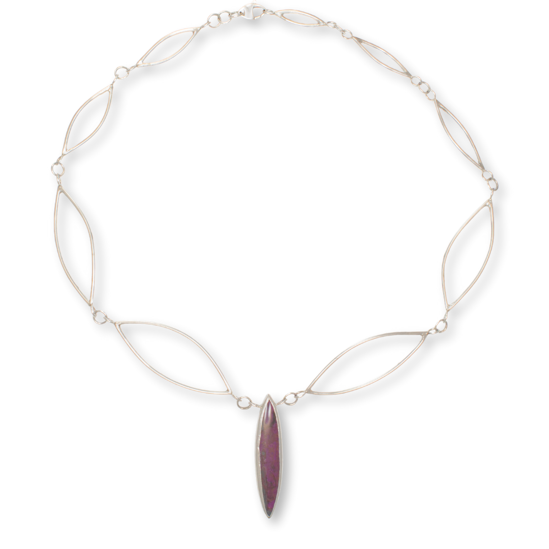 "Simplicity #1" - Marquis Dark Purple Sugilite Pendant on Marquis Sterling Link Chain