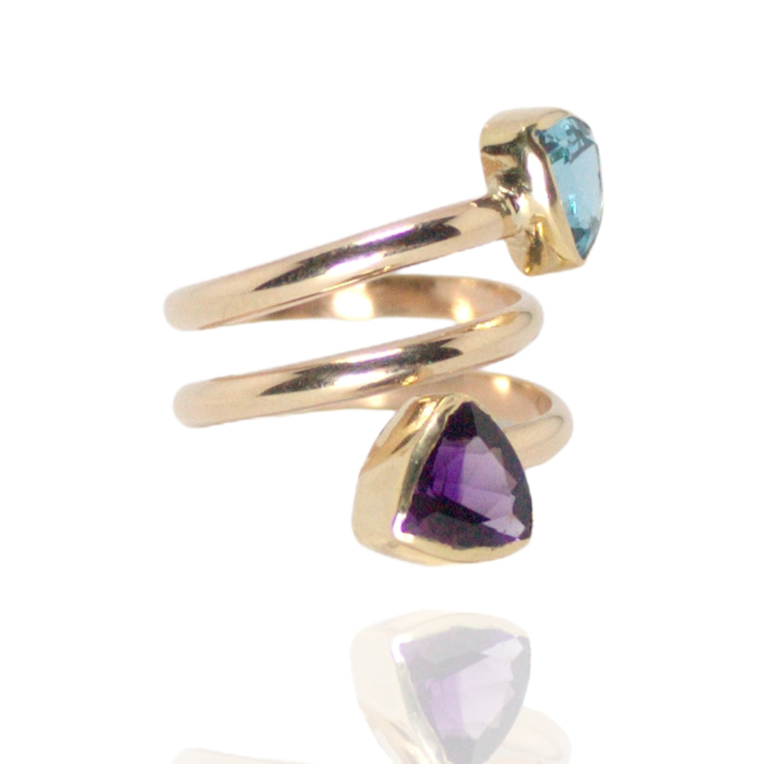 14k R,18k Y Gold Ring w Amethyst/Topaz Trillians