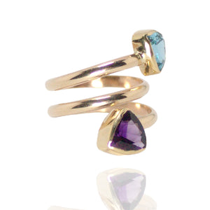 14k R,18k Y Gold Ring w Amethyst/Topaz Trillians