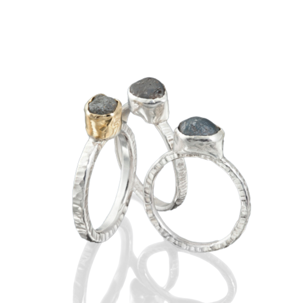 Sterling Hammered Band w/ Single Raw Sapphire