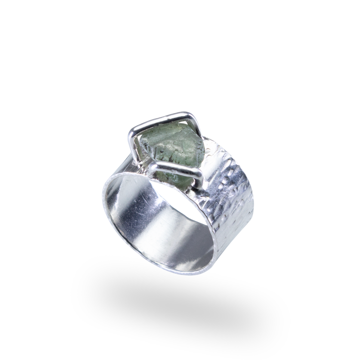 "Captive #2" Ring-Sterling wide band w,lg sapphire