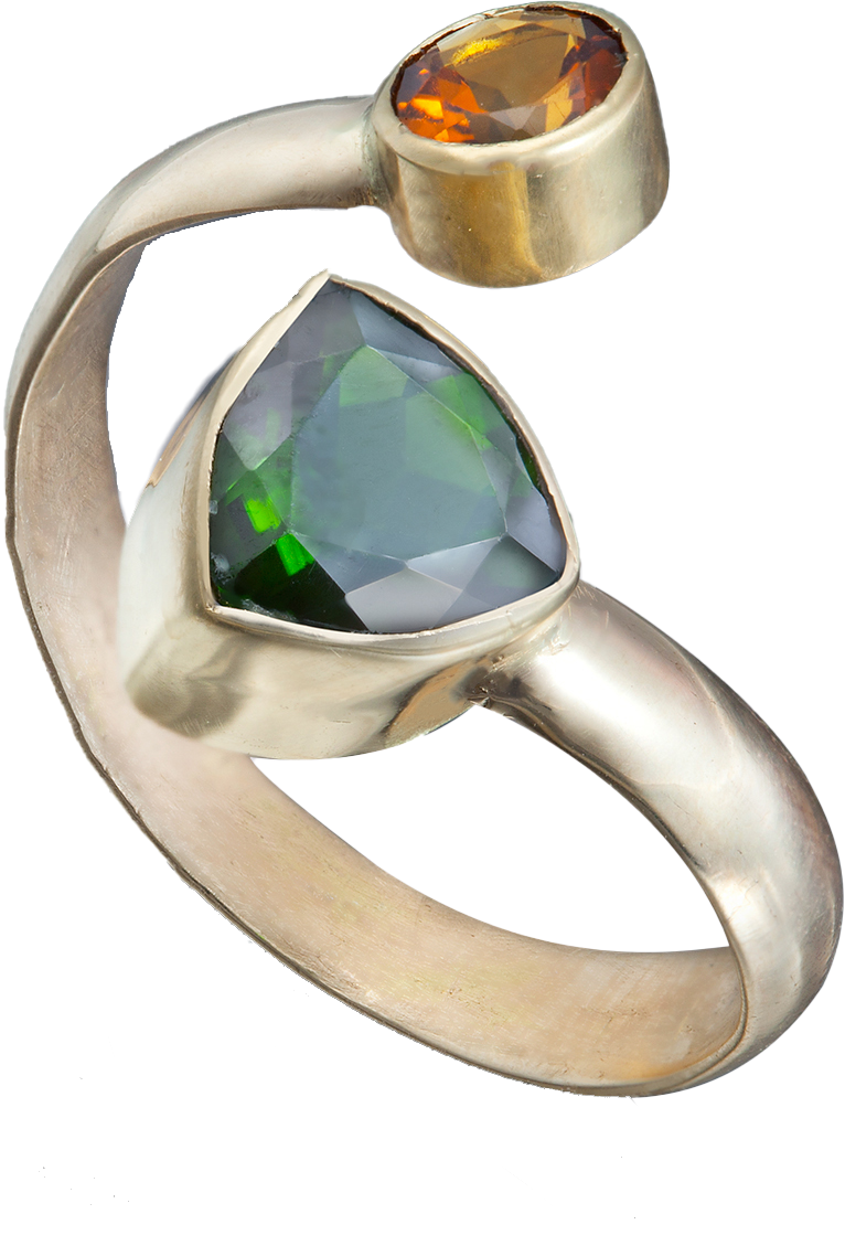 14k Rose,18k Yellow Gold Ring w Citrine/Chrome Diopside