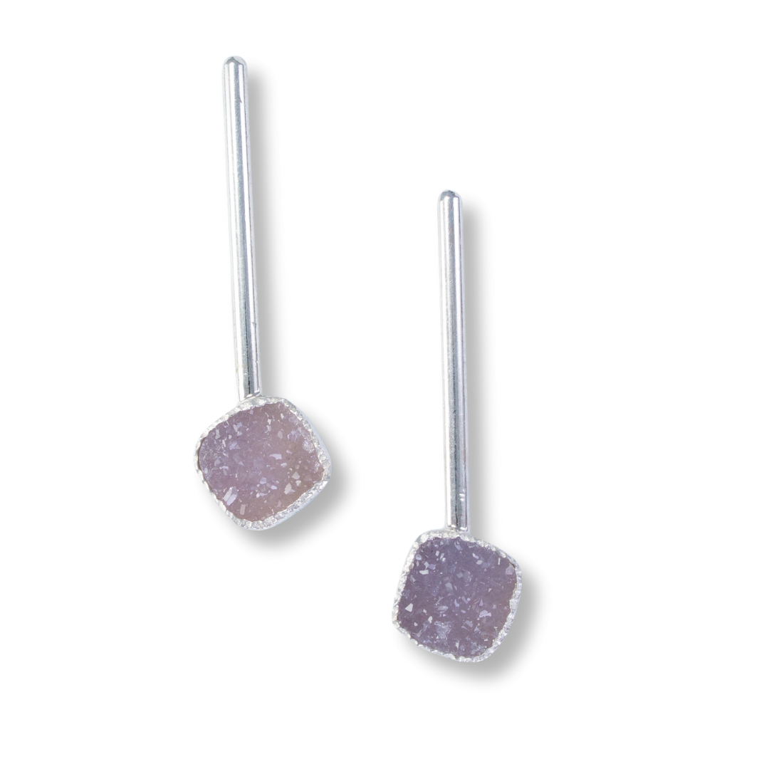 Long amethyst square - Sterling, fine silver, drusy
