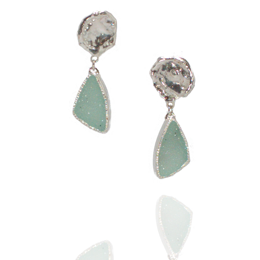 Sterling, Fine Silver & Blue Drusy Quartz posts