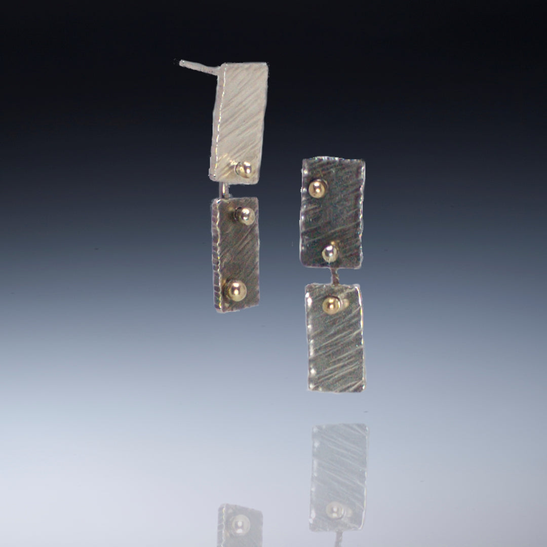 Singularity Dangle Earrings - two-up rectangles w/ 18k gold detail