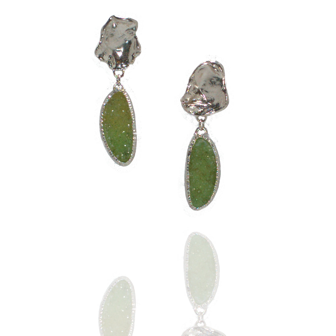 Sterling, Fine Silver & Brownish Green Drusy Quartz posts