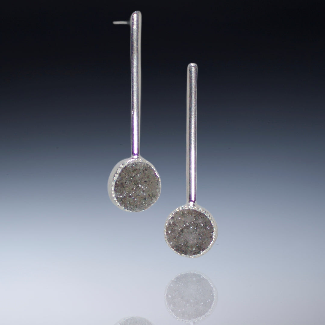 Long grey speckle rounds  - Sterling, fine silver, drusy