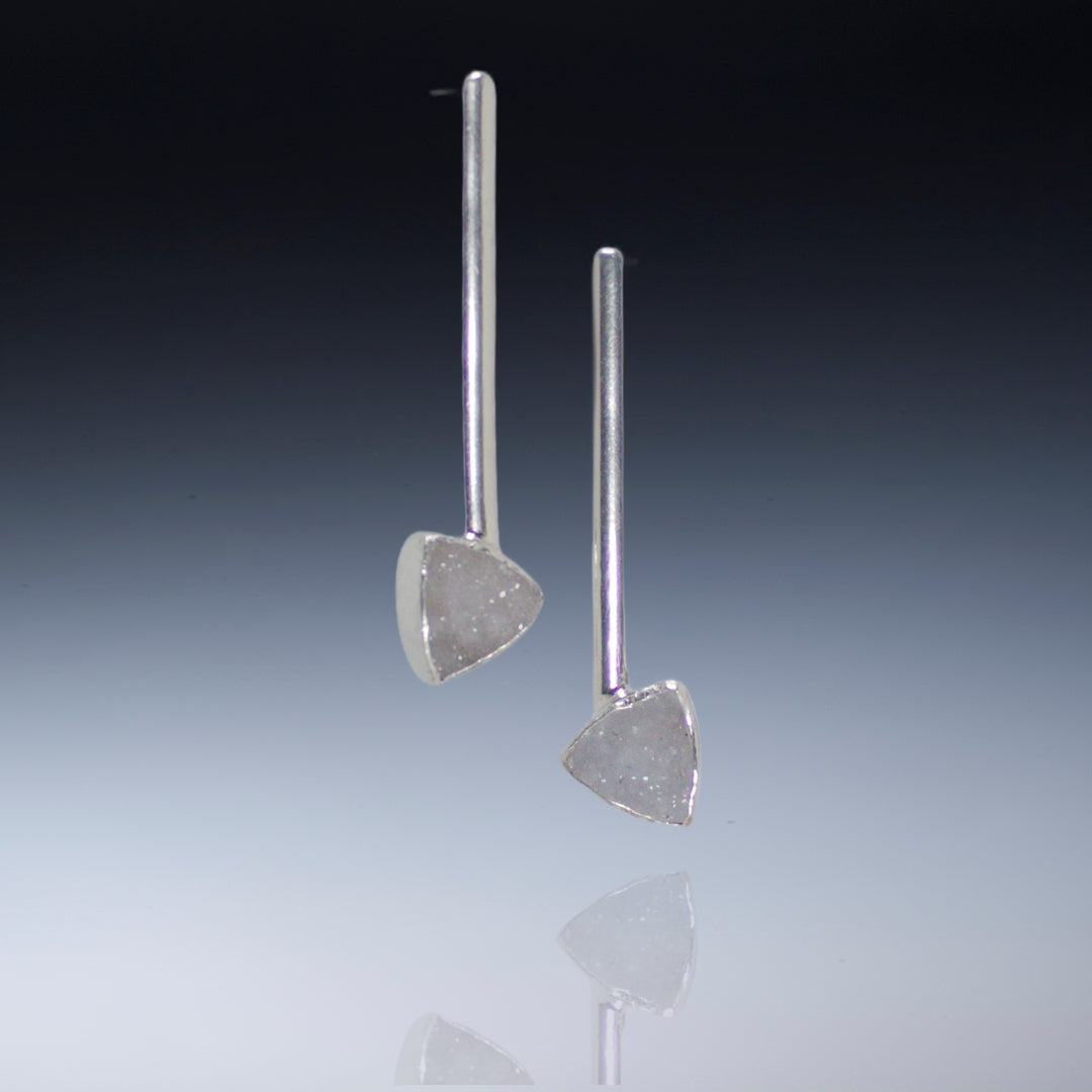 Long Pendulum - Sterling, Fine Silver, drusy - triangular off white/pale grey