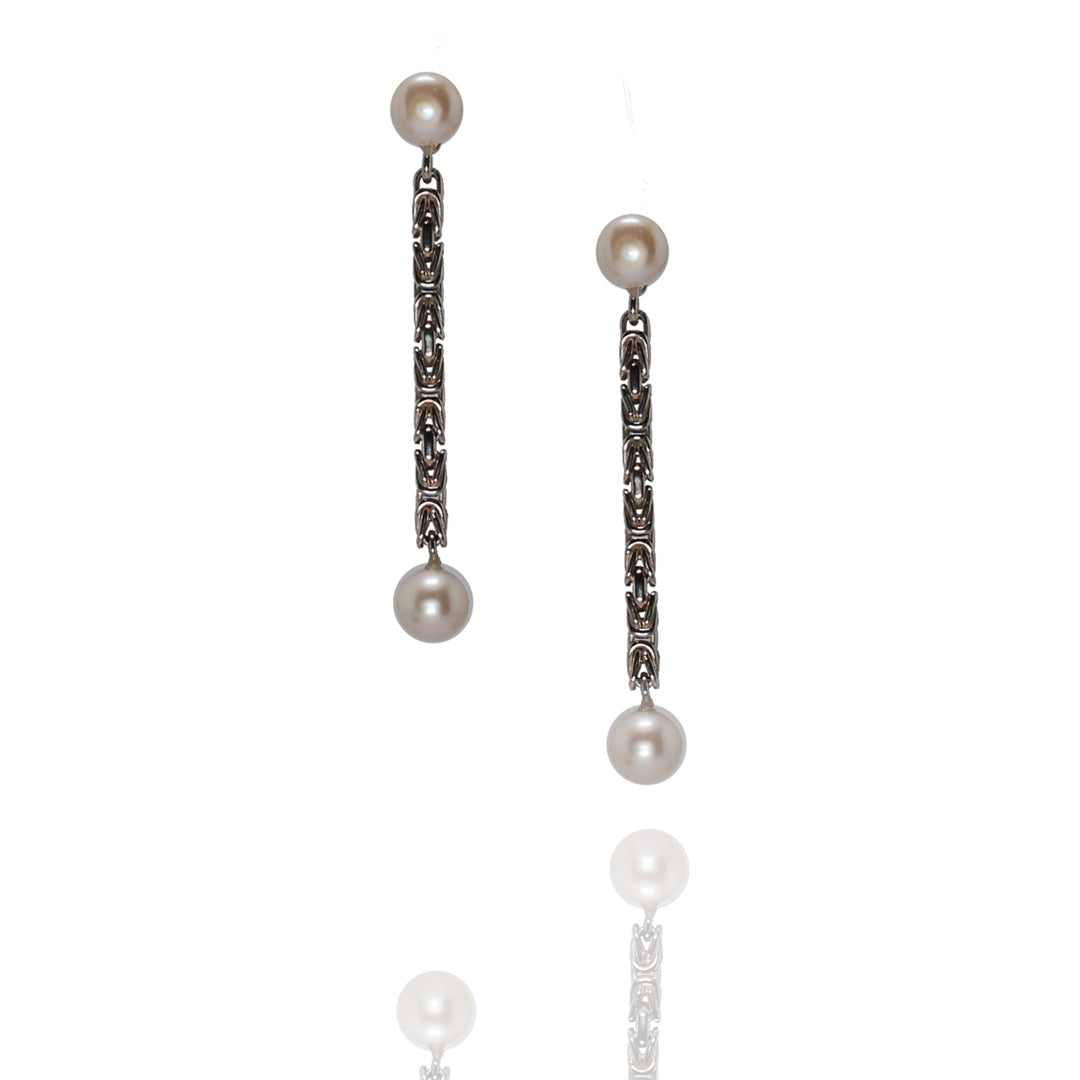 White pearl posts, pearls on byzantine chain