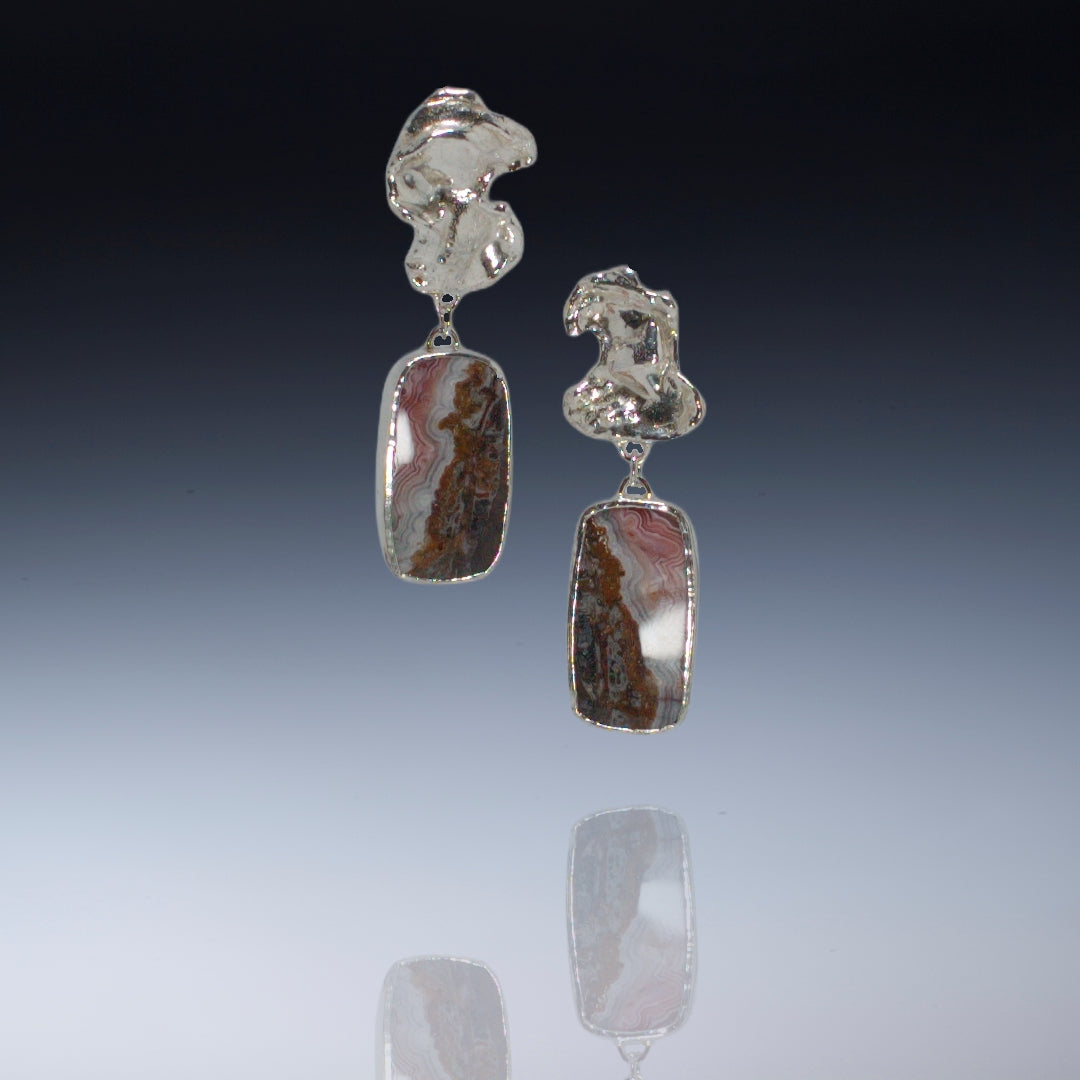 Sterling,fine silver rectangles of Lace Agate