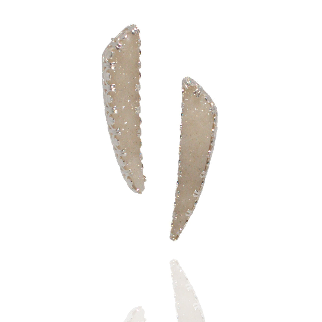 Sterling Silver long curved drusy triangles