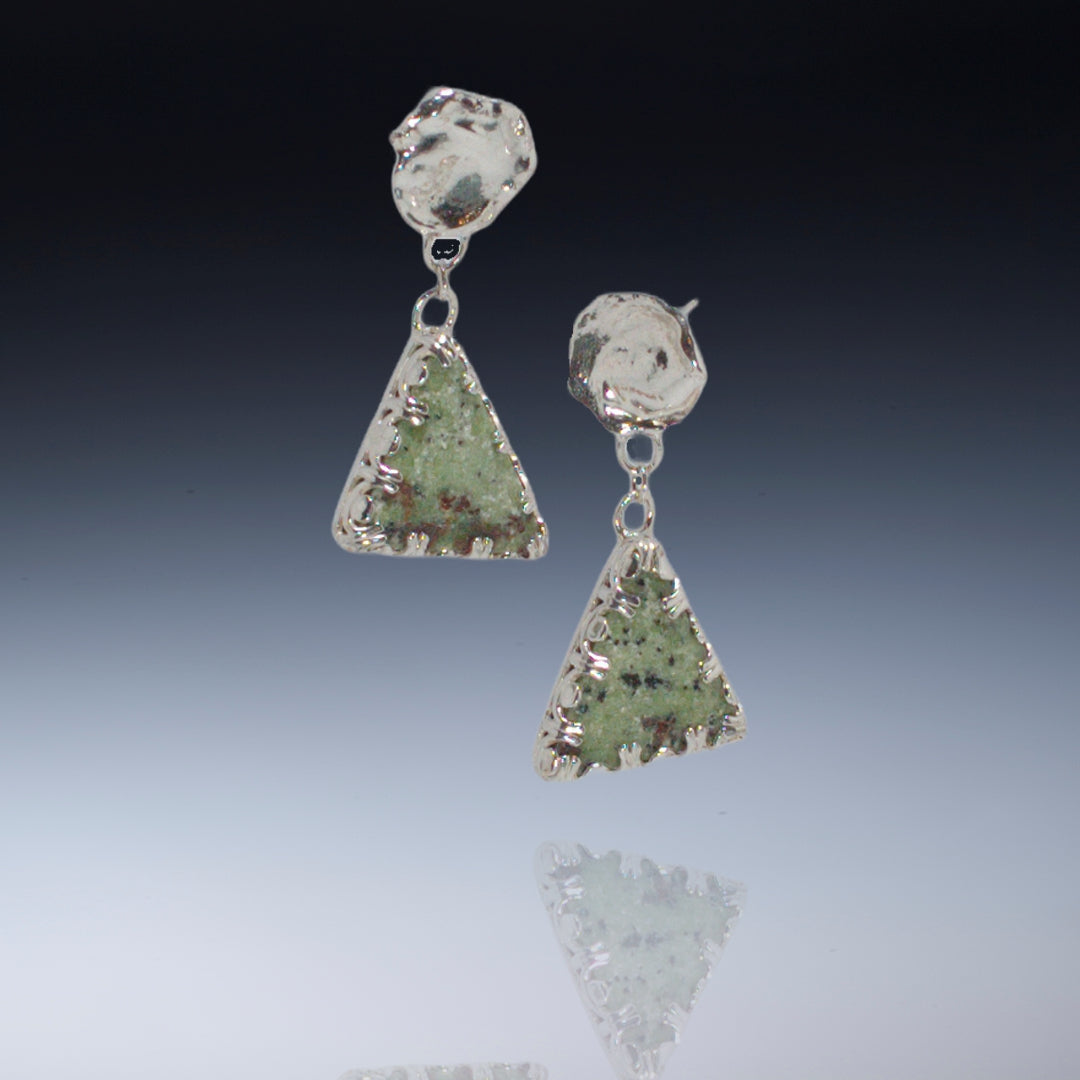 Sterling,fine silver triangles lime green jasper