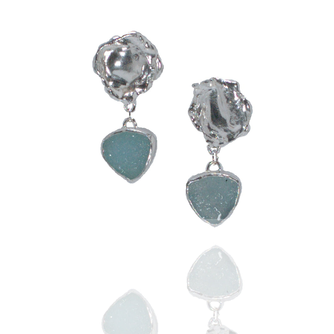 Sterling, Fine Silver & Small Blue Drusy Quartz posts