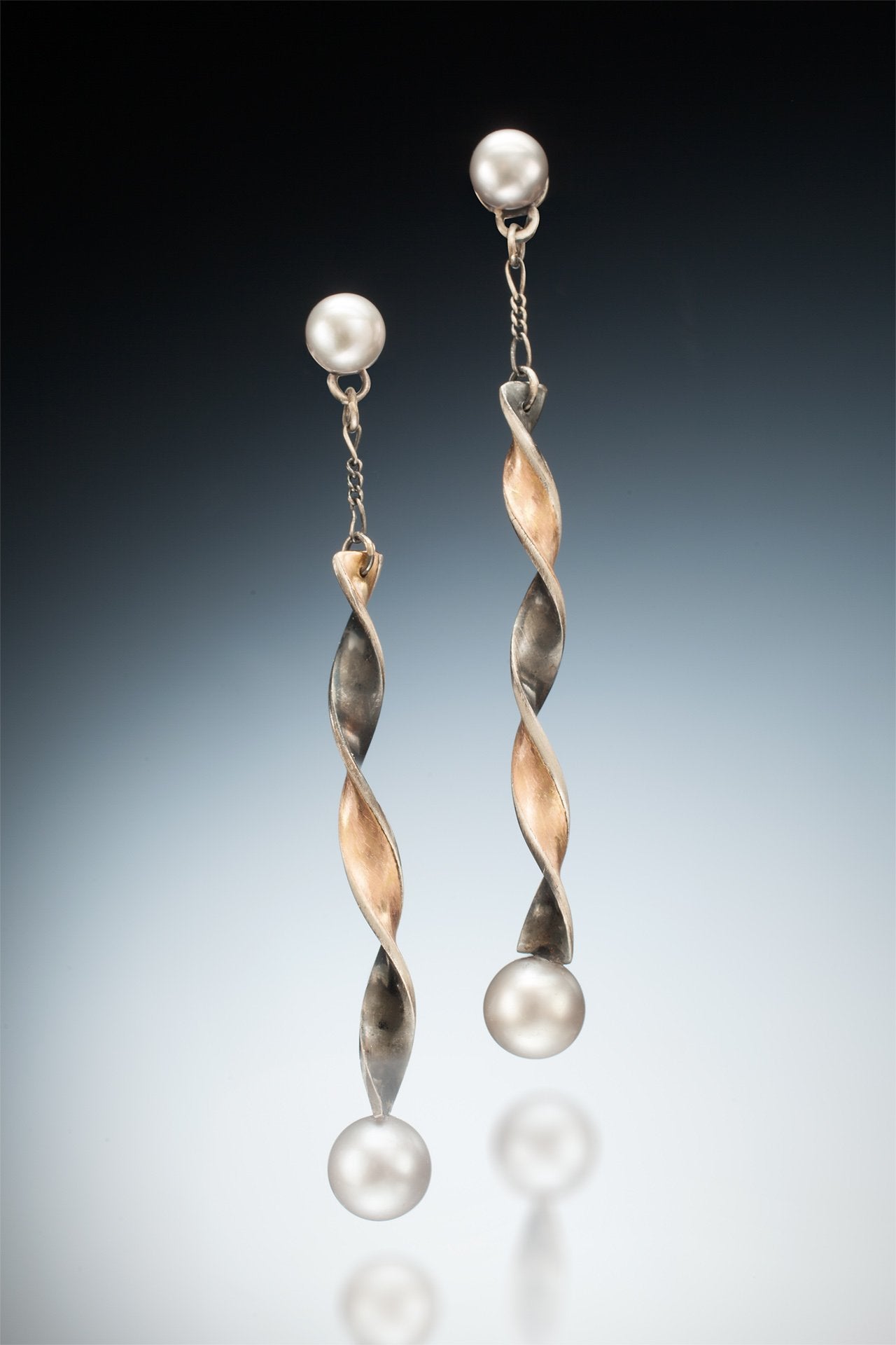 Blackened sterling & 14kt Rose Gold Twists w,pearl