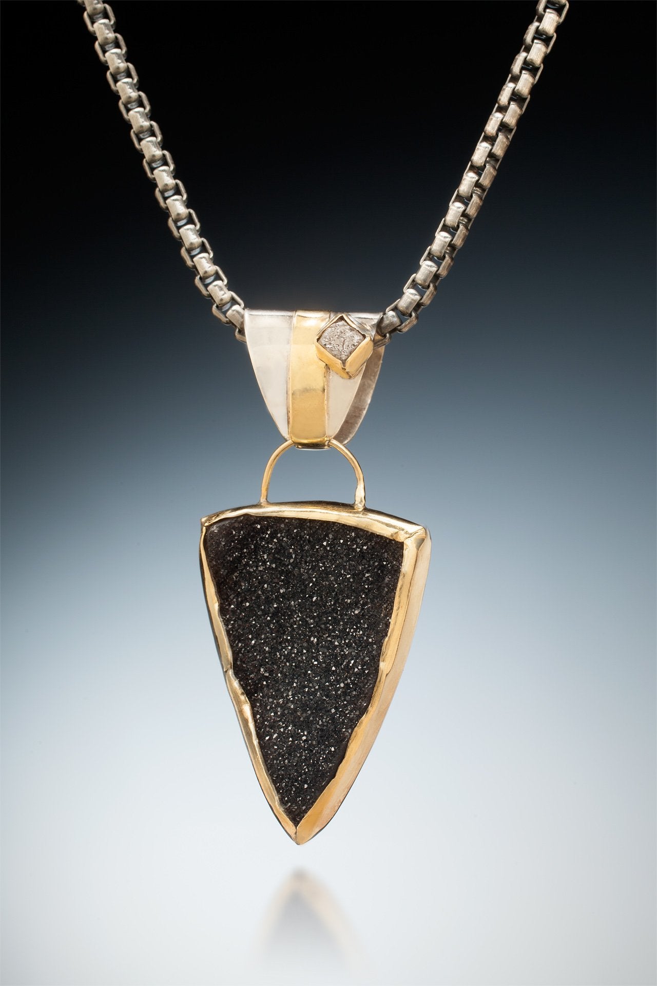 "Night Sky" - SS, 18kt gold, drusy, raw diamond