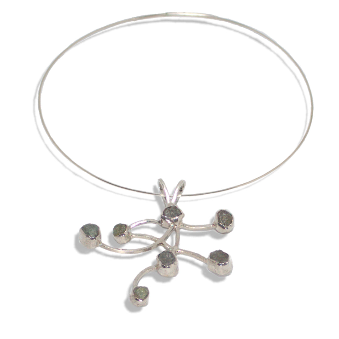 Seven raw sapphires in sterling,fine silver branch