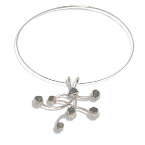 Seven raw sapphires in sterling,fine silver branch
