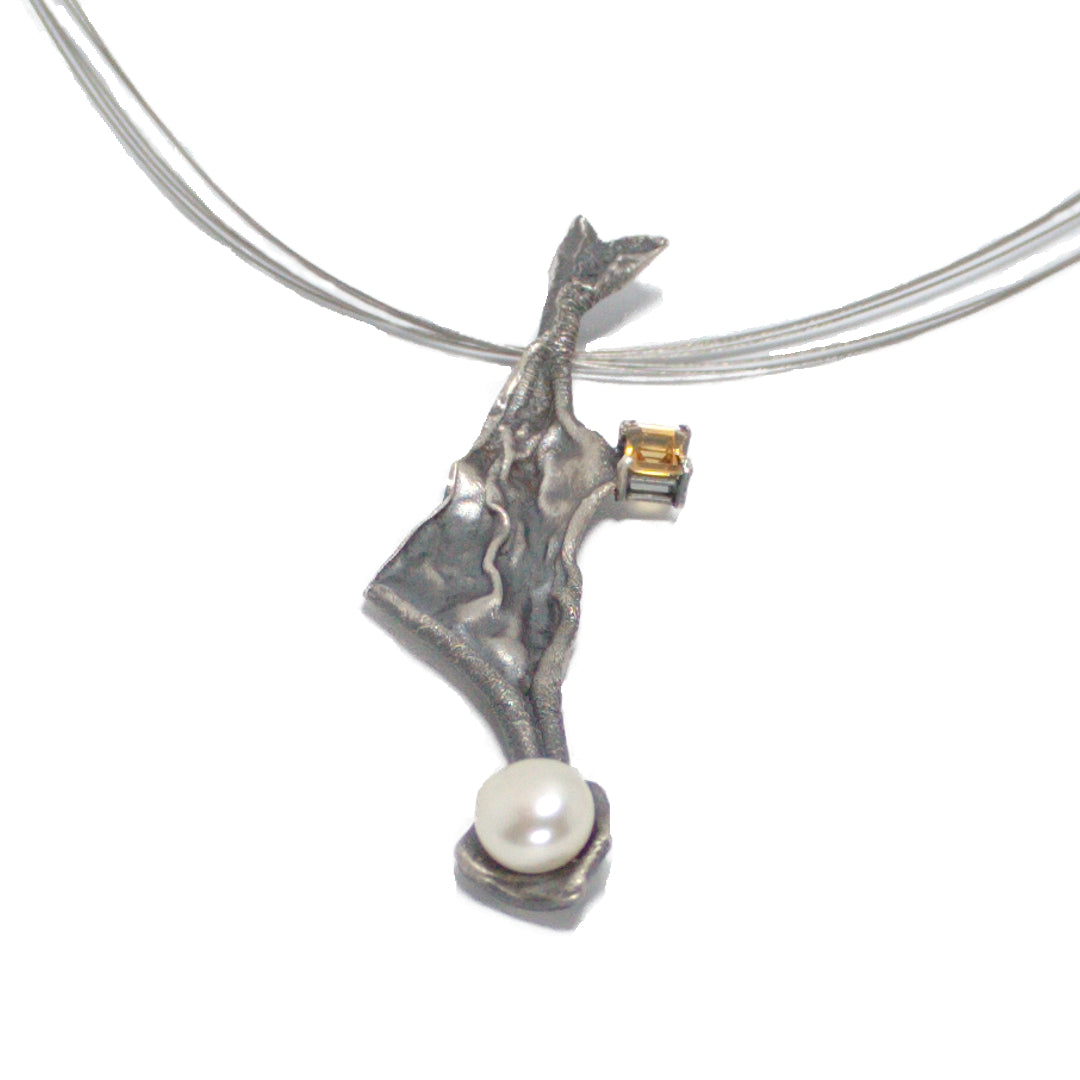 Sterling, citrine, and pearl necklace