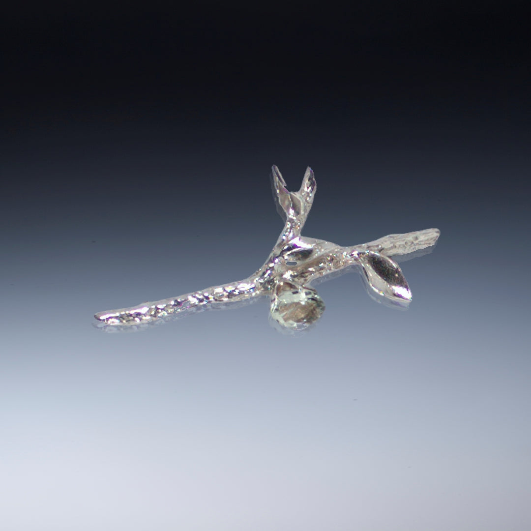 Sterling long twig pin with Green Amethyst