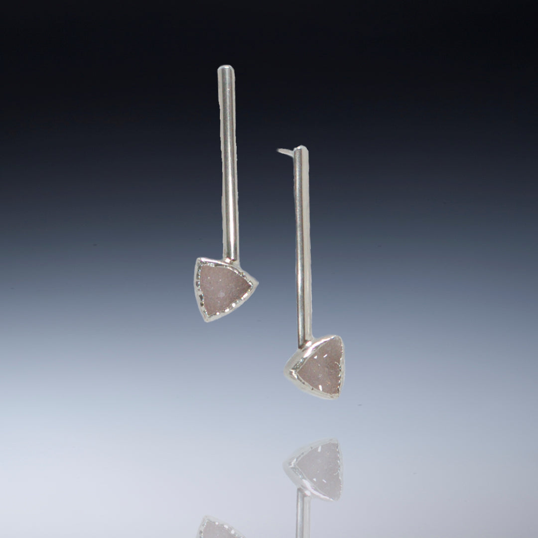 Long off white/pale pink triangle posts - Sterling, fine silver, drusy
