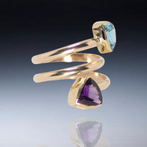 14k R,18k Y Gold Ring w Amethyst/Topaz Trillians