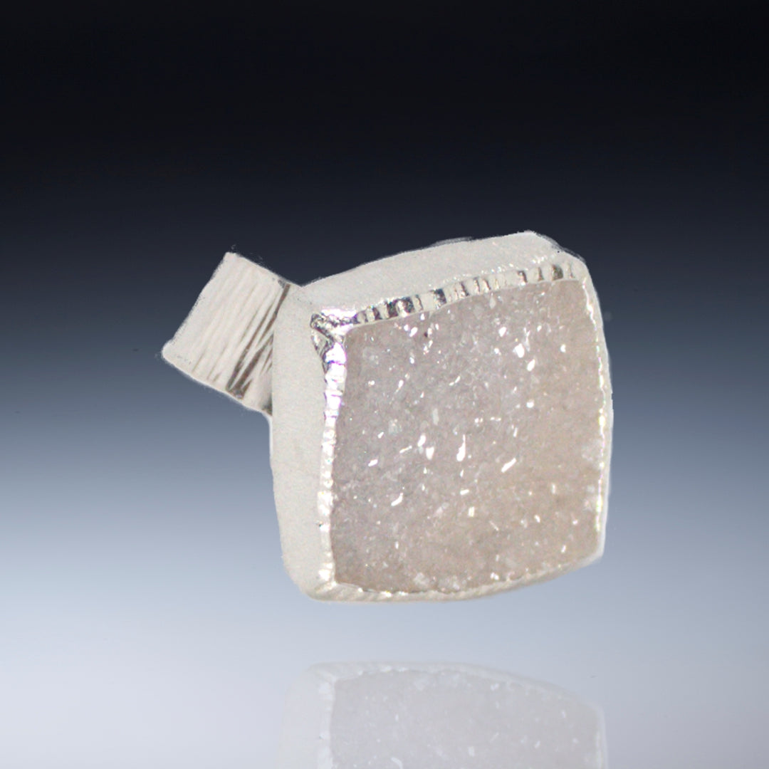 Large white square drusy on wide band sterling (Size 7)